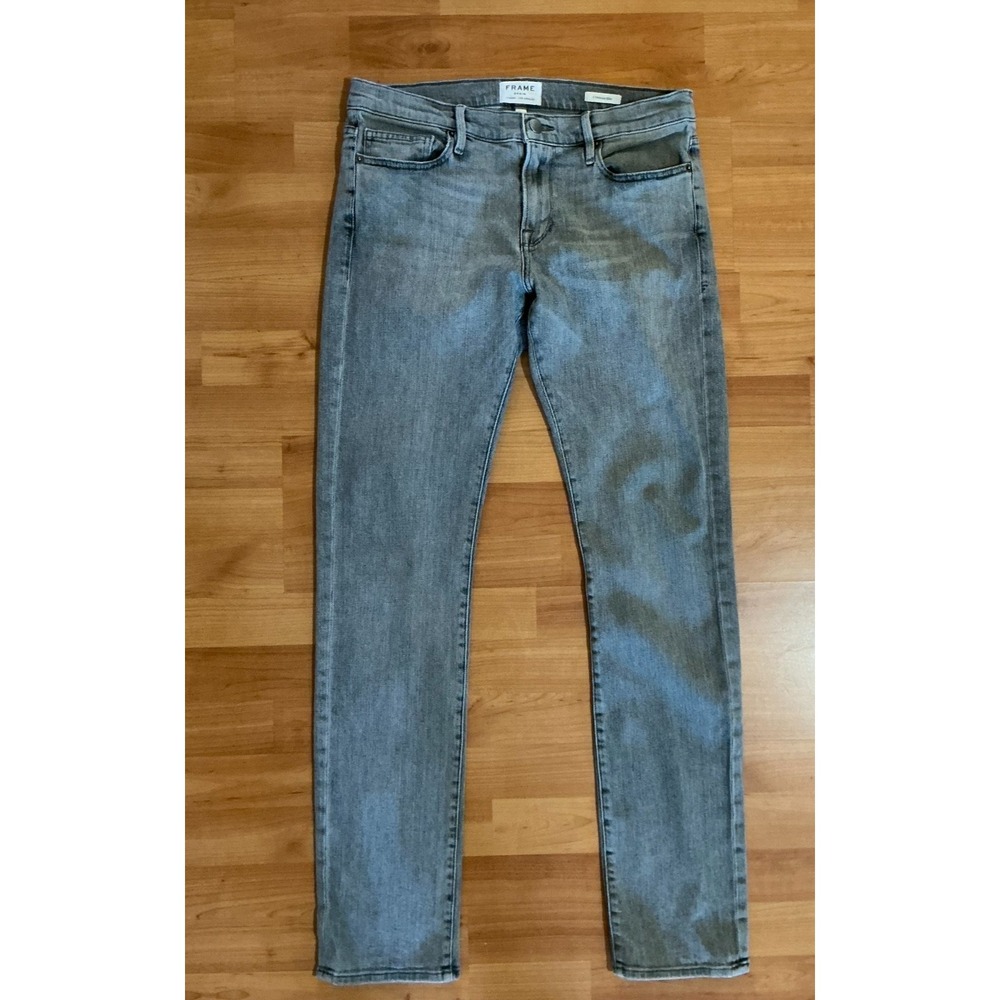 FRAME L'Homme Slim Jeans Mens 32 Rushmore Gray Stretch Denim USA